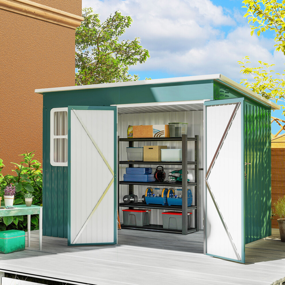 Outsunny 8.5 X 6Ft Galvanised Steel Garden Shed With Foundation Kit, Green