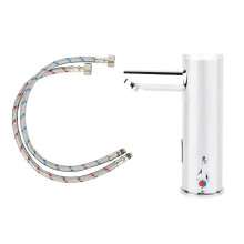 Ceramic Cartridge Tap for Vessel Sink, Waterfall Spout Faucet with White Finish, High-Quality Brass Material Touchless Faucet Suitable for Public