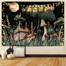 Polyester Fabric Colorful Design, Easy Care Washable HD Digital Printing, Mushroom Tapestry Wall Hanging Decor for Living Room Dorm (200x180cm)