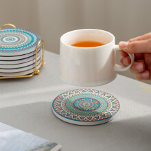 Creative Mandala Design Absorbent Coasters, Durable Felt Material Non-Slip Cork Base Quick Absorption Stone Surface Coasters for Home Office