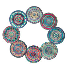 Vintage Ethnic Floral Cork Coasters Protect Furniture, Absorbent Stone Drink Coasters With Creative Mandala Design, For Home Office Bar Decor, Set Of