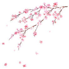 Adesivos de parede removíveis em aquarela com flores de cerejeira, para decoração de quartos infantis.