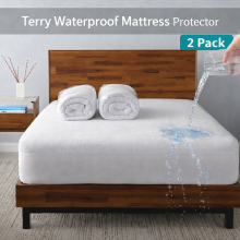(Pack of 2, Double) Waterproof Mattress Protector - Terry Towel Fitted Bed Cover 30cm Deep - Stretchable Elastic Mattress Cover
