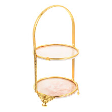 2Stk Tragbarer Metall Kuchenständer Gold Doppelstock Dessert Display