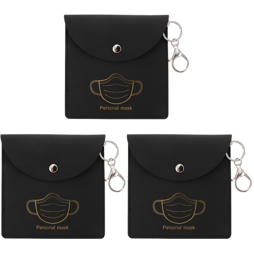 3Stk Maskentasche PU Leder Schwarz Für 2