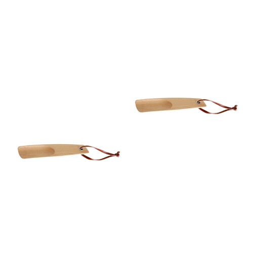 2Pcs Wooden Shoehorn Tool Long Handle Khaki for Back 2