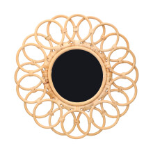 Rattan Decorative Mirrors With Sun And Cloud Balloons Pattern, Handmade Rattan Mirror For Farmhouse Style Interior, Boho Home Decor Mirror For Bedroom