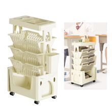 Rolling Mobile Bookshelf 5-Tier, Large Capacity, Khaki Plastic Utility Cart
