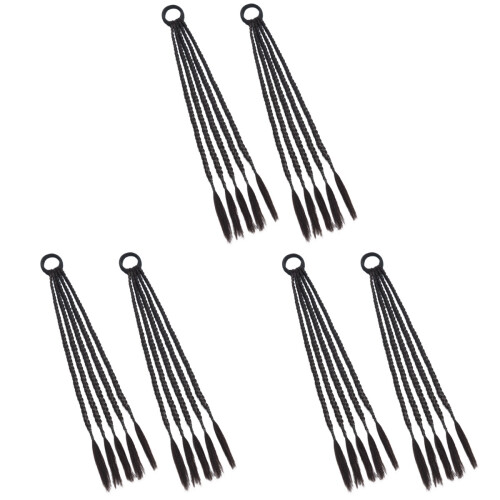6Stk Wrap Around Geflochtene Ponytail Extensions Schwarz Synthetisch 1