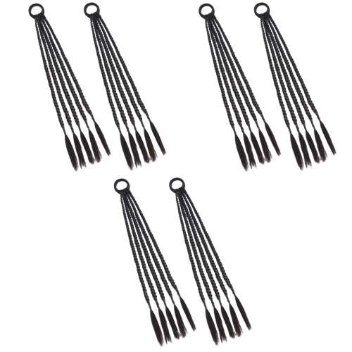 6Stk Wrap Around Geflochtene Ponytail Extensions Schwarz Synthetisch 2