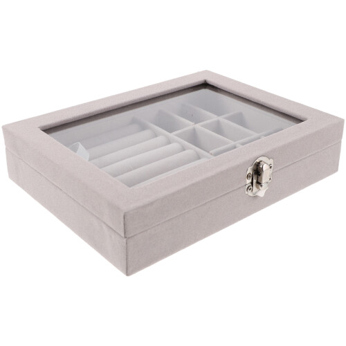 4Stk Schmuckbox Grau Organizer Mit Für Ringe Ohrringe 2