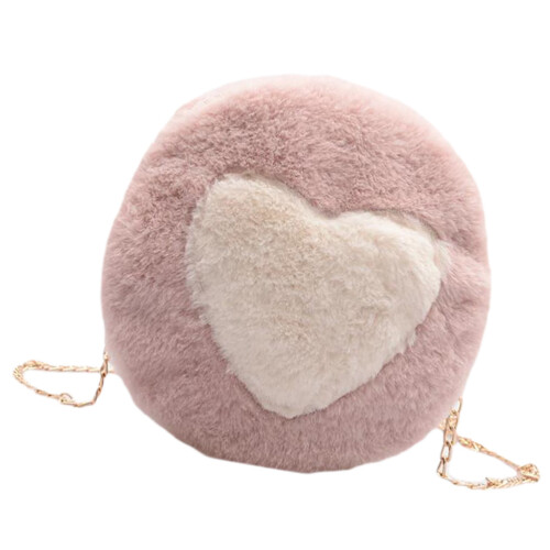 2Stk Herz Muster Plüsch Schultertasche Damen Pink 1