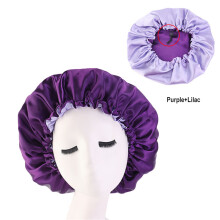 2Pcs Purple Satin Night Sleeping Bonnet for Woman Hair and Beauty Care