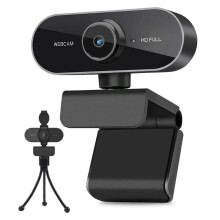 Cámara web para streaming con lente gran angular, 30 fotogramas por segundo y micrófono con reducción de ruido integrado.