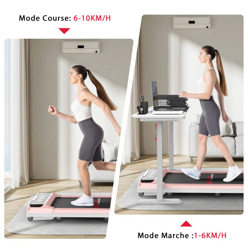 Foldable Walking Pad Treadmill,Quiet Motor,6.2MPH,Pink 2