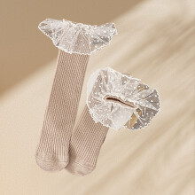 Mädchen Baumwolle Punkte Spitze Kniehohe Socken Khaki, Weich & Bequem