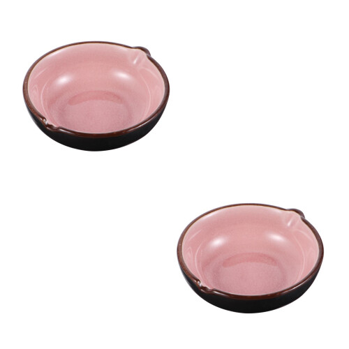 2Pcs Pink Ceramic Ink Tray Smooth Surface Calligraphy Brush Holder 2