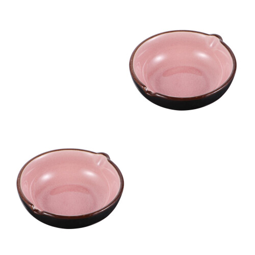 2Pcs Pink Ceramic Ink Tray Smooth Surface Calligraphy Brush Holder 1