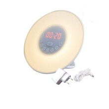 Alarm Clock Wake Up Light with Sunrise Sunset Simulation, FM Radio, Nature Sounds, Touch Control, White Bedside Lamp