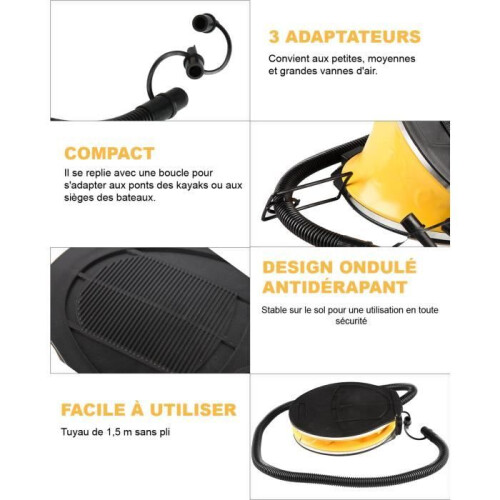 Pompe à pied - Kingcamp - 3 Litres - Gonflage rapide - 3 embouts interchangeables - Jaune 1