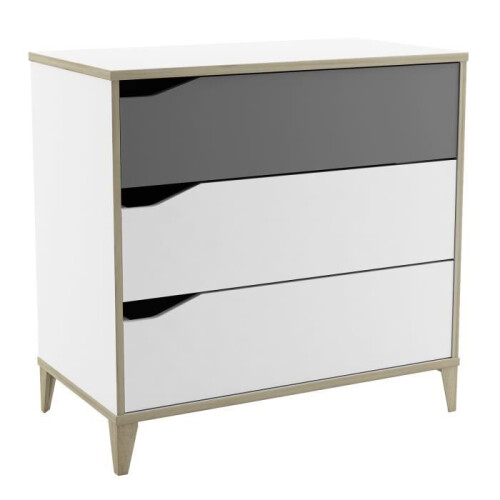 Commode - DEMEYERE - GENIUS - Blanc et Gris - 3 tiroirs - 78,3 x 42,6 x 75,9 cm