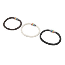 3 Stück Leder Edelstahl LGBTQ-Armbänder Schwarz Braun Weiß Schmuck