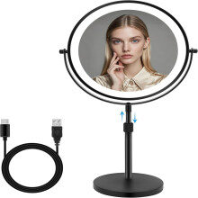 Brightness Adjustable Vanity Mirror with 360 Degrees Free Rotation, Height Adjustable LED Lighted Makeup Mirror with Double Sided 10X Magnifying