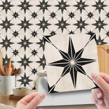 10 stuks 15x15cm zwart-witte sterren tegelstickers - Waterdichte, zelfklevende vinyltegels voor badkamer en keuken. Zwart-witte tegelstickers voor