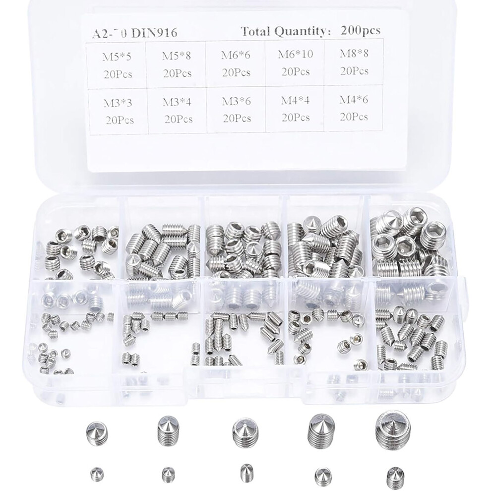 Hex Grub Screw Assortment Kit For Door Handles, Wide Applications Stainless Steel Allen Head Premium Material Corrosion Resistant Sorted In A Storage 9128293891073