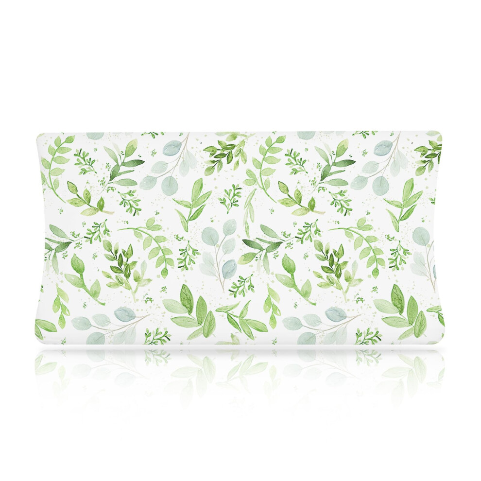 Soft Polyester Baby Changing Pad Cover With Full Elastic Edges Leaves Nursery Fit Green