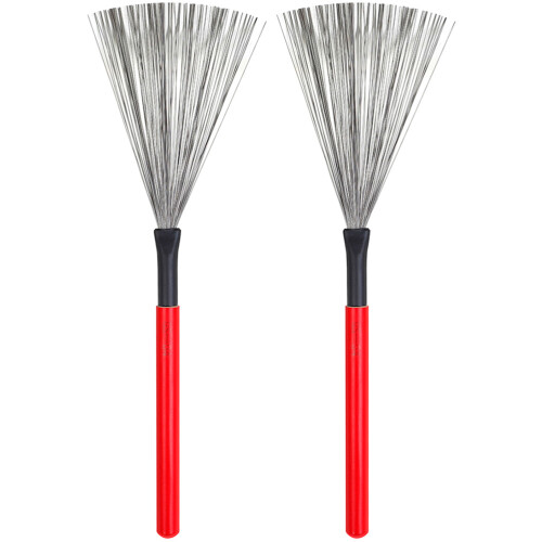 3Pairs Red Maple Handle Drum Brushes High-Carbon Steel for Percussion
