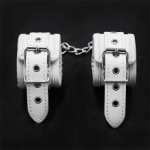 White Leather Adjustable Bondage Handcuffs with Soft PU Padding for Couple Play