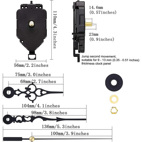 DIY Clock Movement Replacement Kit, Versatile Usage Well Function Quartz Mechanism for Craft and Home Repair, Battery Powered Jumping Second Wall Cloc 1