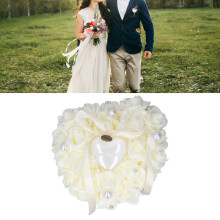 Elegant Wedding Ring Pillow, Heart Shaped Ring Box Adorned With Lace Crystal Rose Wedding Accessory, Exquisite Satin Wedding Decoration For Ceremonies