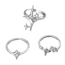 Zircon Embedded Star Designs Couple Rings Decoration-5952602