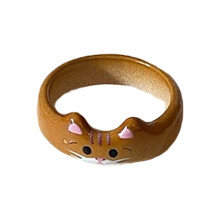 Bague chat en émail faite à la main, bijoux de doigt sur le-1
