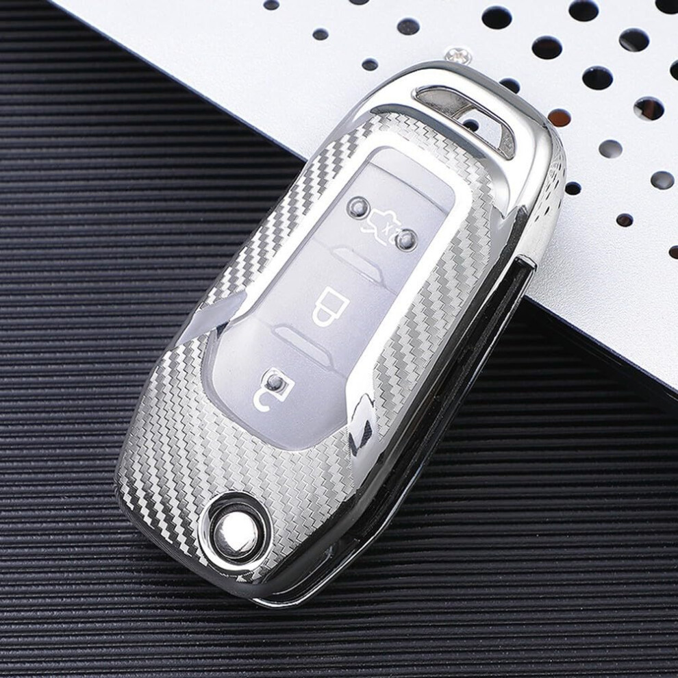 Carbon Fiber Key Fob Cover For Ford F150 Escape Explorer 20152022 Full Button Protection Silver 9382693680471