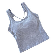 Damen Graues Baumwoll-Pad-Tanktop mit Querrückenträgern, Slim Fit, Gratisgröße