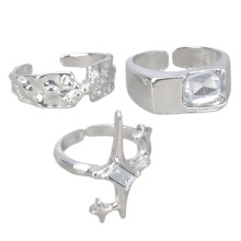 Sturdy Alloy Couple Rings With Shining Zircon Stars-5738901