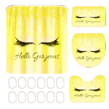 Dark Yellow Decorative Bathroom Rug Set, Eco-Friendly Quick-Drying Waterproof Shower Curtain with Non-Slip Bath Mat Sets, High Definition Printing for