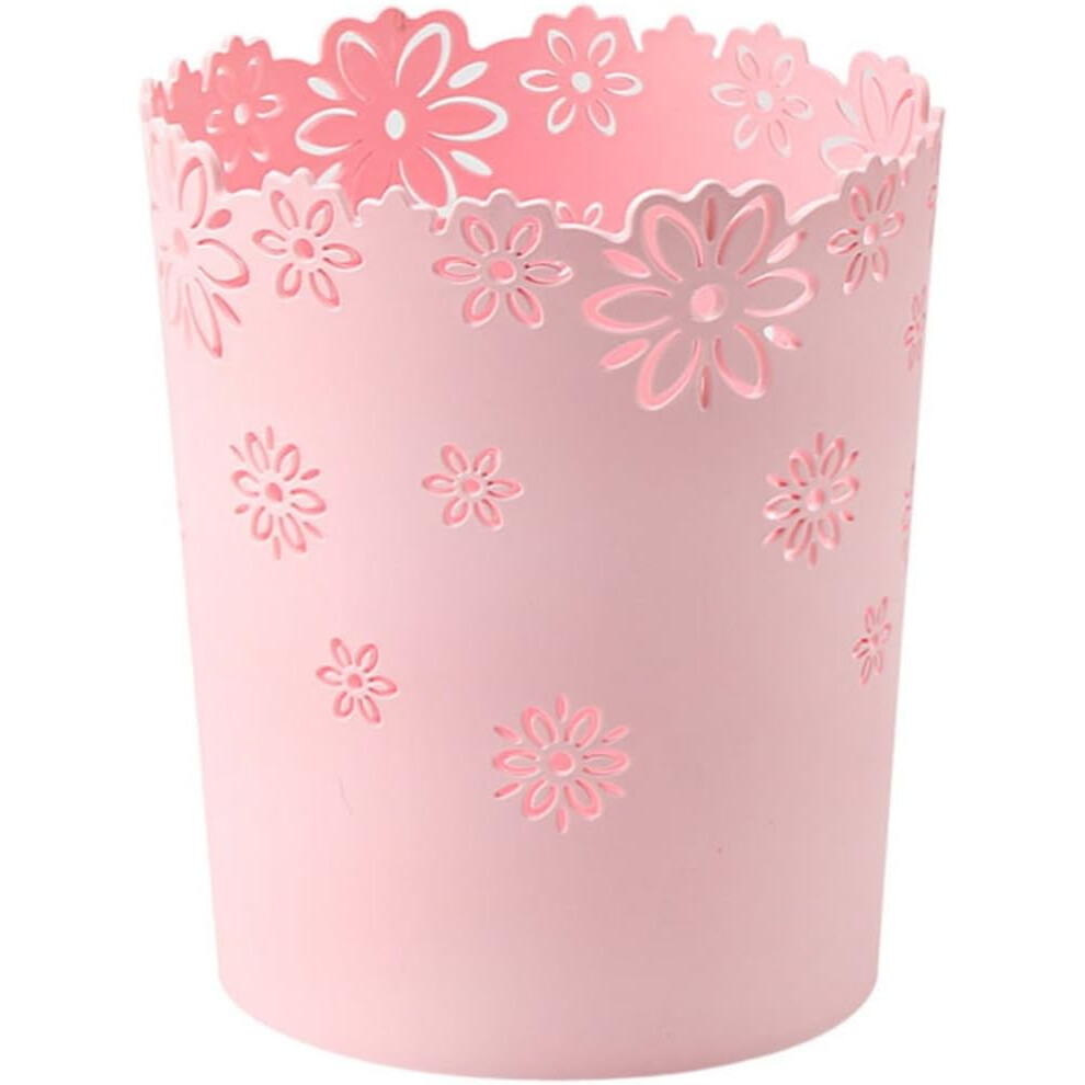 Plastic Lidless Wastebasket With Hollow Flower Shape Detail, Small Trash Can For Room Decor, Round Garbage Container Featuring Non-Slip Base, Versatil 9148971856316