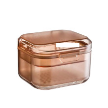 Denture Bath Case 3pcs Retainer Storage Box with Secure Seal for Travel and Easy Cleaning Brown