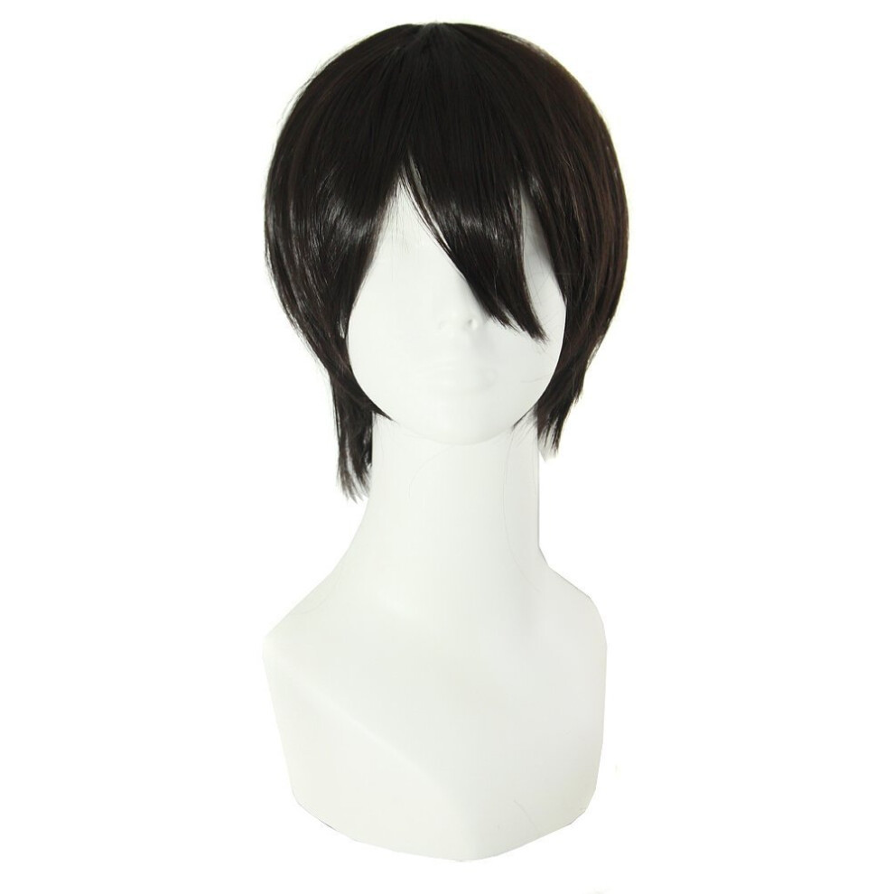 Men's Short Straight Black Cosplay Costume Wig for Halloween, Parties, and Themed Events, Adjustable Fit
