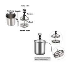 Double Mesh Screen Milk Frother, Manual Milk Frother for Froth Milk Easily Technique, Stainless Steel Material with Dense Foam Output, Heat Resistant