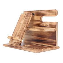 Bedside Phone Holder Wooden Charging Station Desk Organizer for Men, Phone Docking Station Nightstand Organizer Mens Gifts Rustic Gift Box Birthday