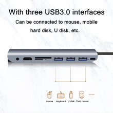 Adaptor multi-port 9-în-1 pentru stația dvs. de lucru portabilă, extensibil cu HDMI 4K, VGA 60Hz, Gigabit Ethernet, USB 3.0, cititor de carduri