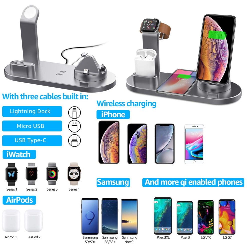 Innovative Fast Wireless Charging Station, Safe Wireless Charger Stand For Qi-Enabled Cell Phones & Airpods 9128293525848