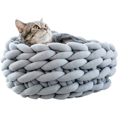 Cozy Pet Retreat, Χαλαρωτικό Κρεβάτι Γάτας Χειροποίητο Χοντρό Πλεκτό, Ζεστό, Μοντέρνο,
