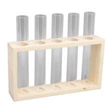 Eleganter Holzständer mit 5 klaren Reagenzglashaltern 10 cm für Kräuter Log