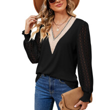 Langermede gensere til kvinner Blonde V-hals strikket genser med drop shoulder Elegante, avslappede topper med flatterende passform Trendy, sexy